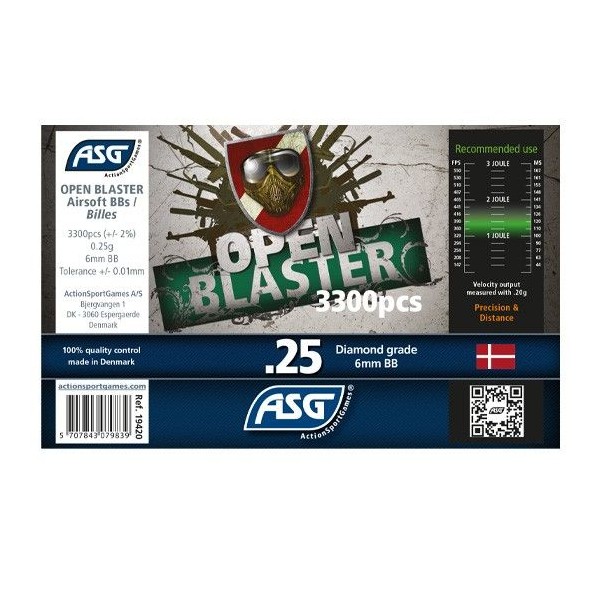ASG - OPEN BLASTER  Billes 0.25gr Bouteille de 3300 billes ASG - Action Sport Game - 3